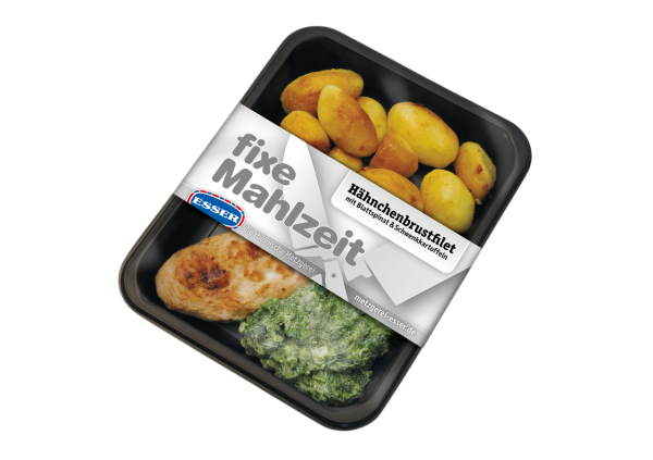 Hähnchenbrustfilet mit Blattspinat und Schwenkkartoffeln