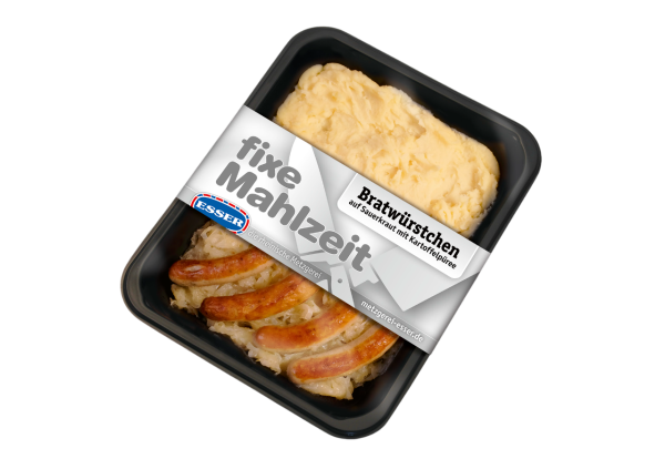 Bratwürstchen auf Sauerkraut mit Kartoffelpüree